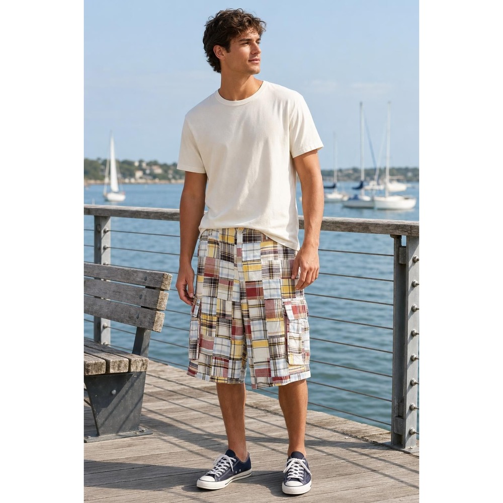NEW Old Navy Patchwork Cargo Shorts Men's 38 Multicolor Plaid Y2K